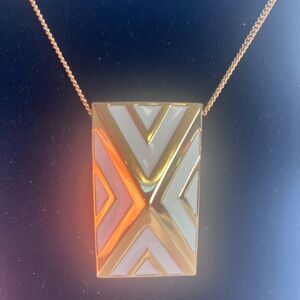 Vince Camuto Gold Tone Rectangular Geometric Pendant Necklace with White Inlay